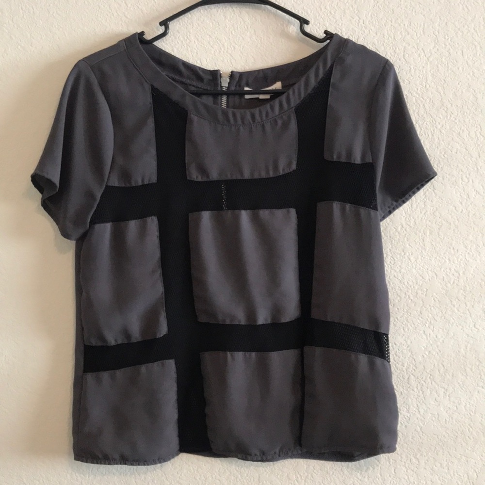 NORDSTROM Purple Blouse w/ Black Mesh Grid Pattern